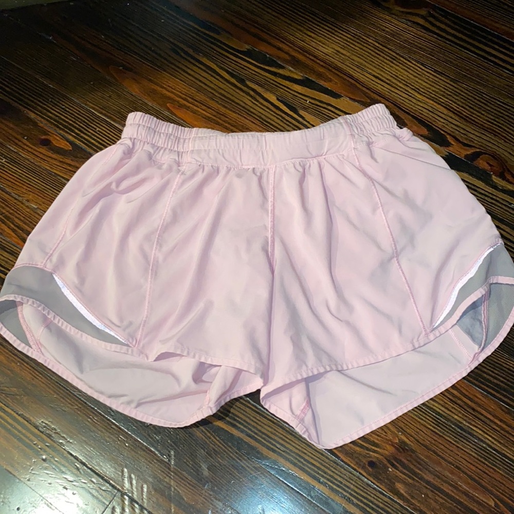 baby pink Lululemon 4” hotty hot shorts